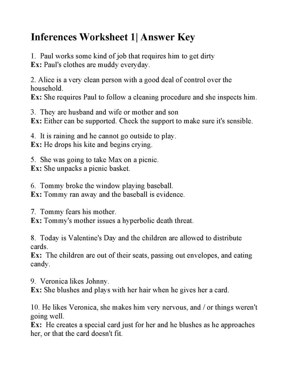 Inferences Worksheet 9 Reading Activity