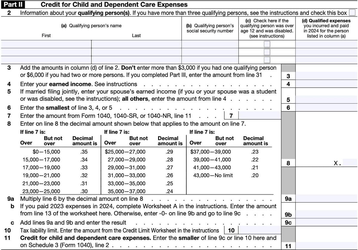 IRS Form 2441 Instructions Child And Dependent Care Expenses