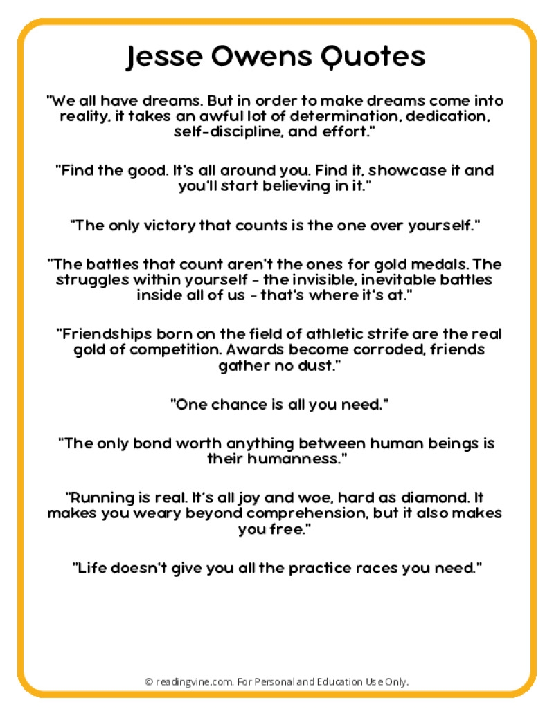 Jesse Owens Quotes Free Printable PDF Posters