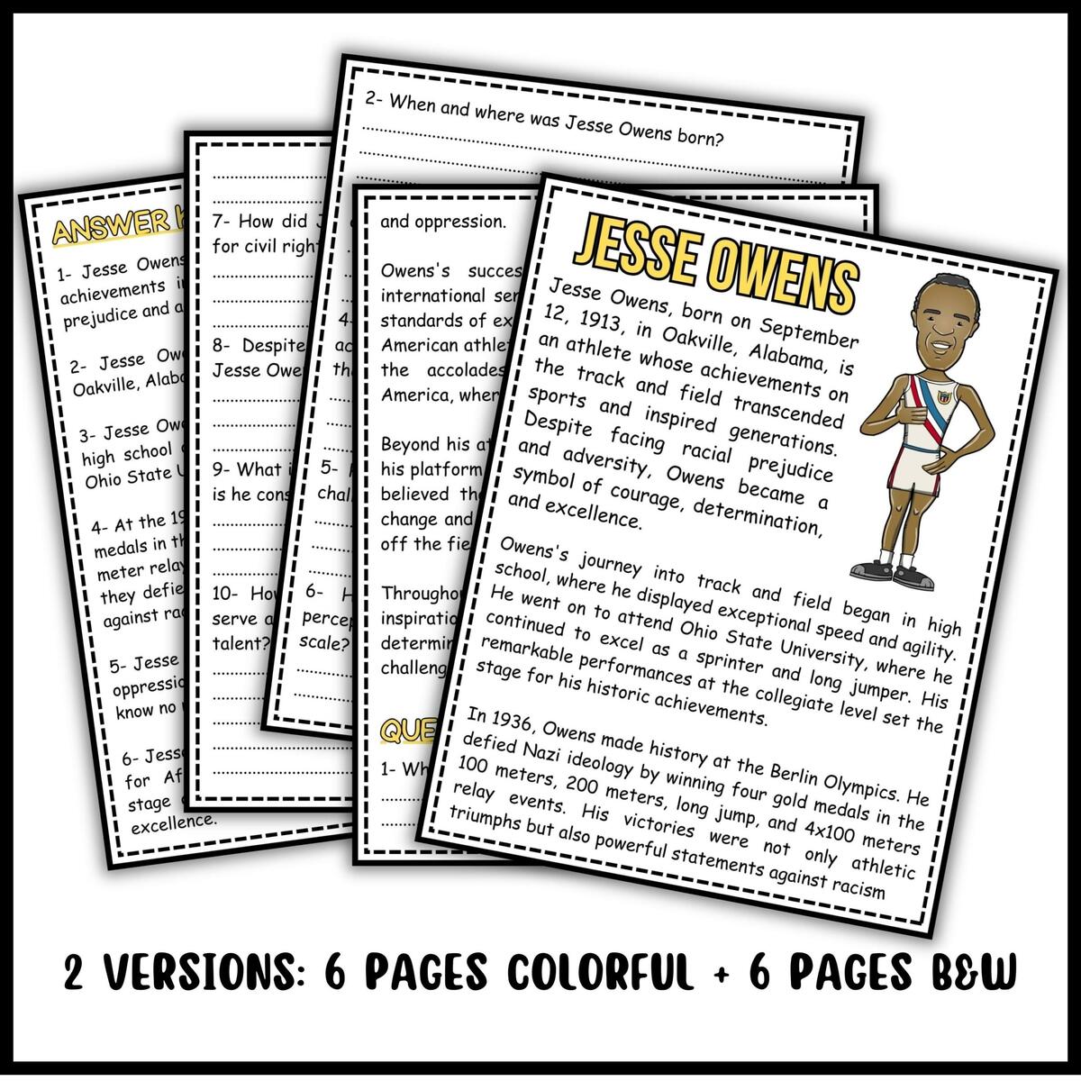 Jesse Owens Reading Comprehension Passage Questions Made By Teachers Jesse Owens Reading Comprehension Passage Questions Made By Teachers