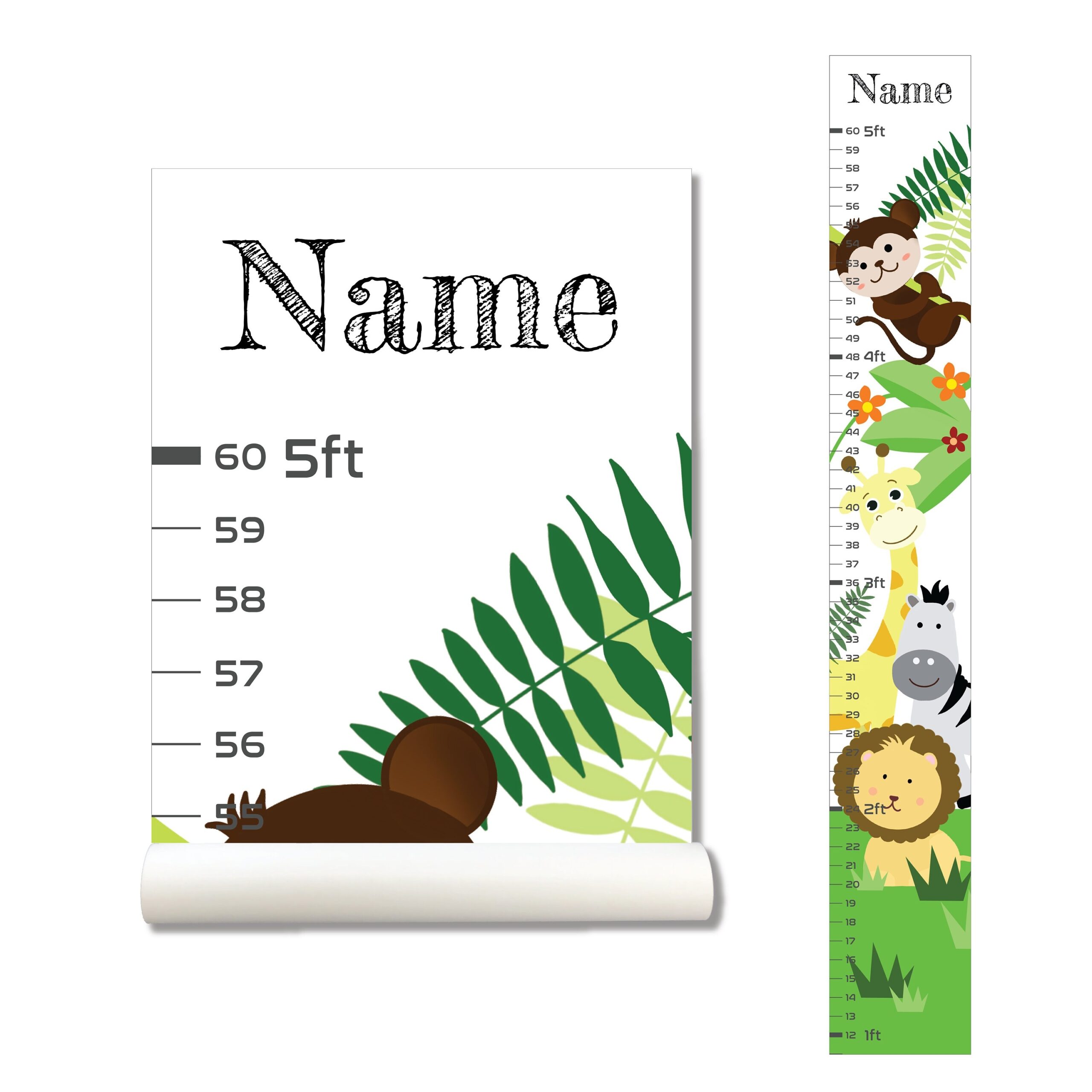 Amazon Juvale Height Chart For Kids Safari Canvas 7 9 X 79 In Green White Canvas Wood Growth Chart For Wall Jungle Theme Nursery Decor Wild Animal Theme Nursery Baby