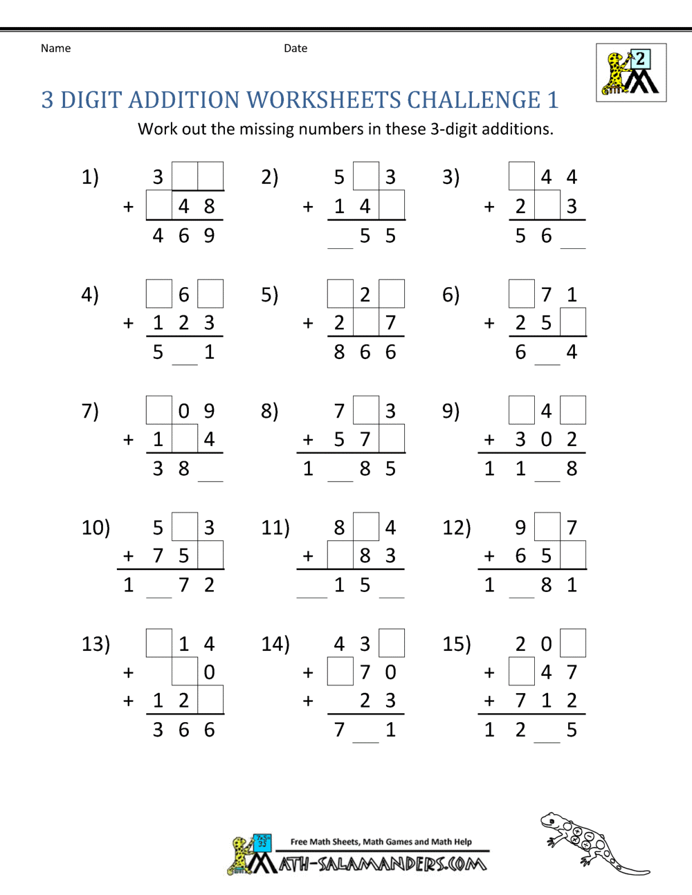 K613786 3 Digit Addition Worksheets