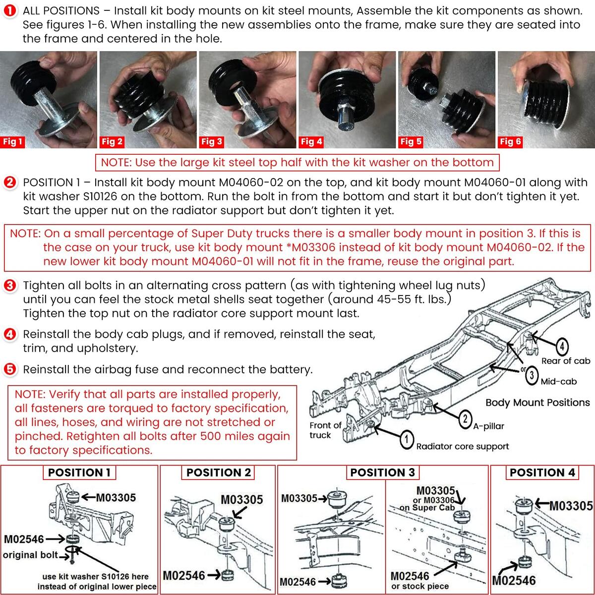 KF04060BK Body Cab Mount Bushing Kit For 08 16 Ford F250 F350 Super Duty 2WD 4WD EBay