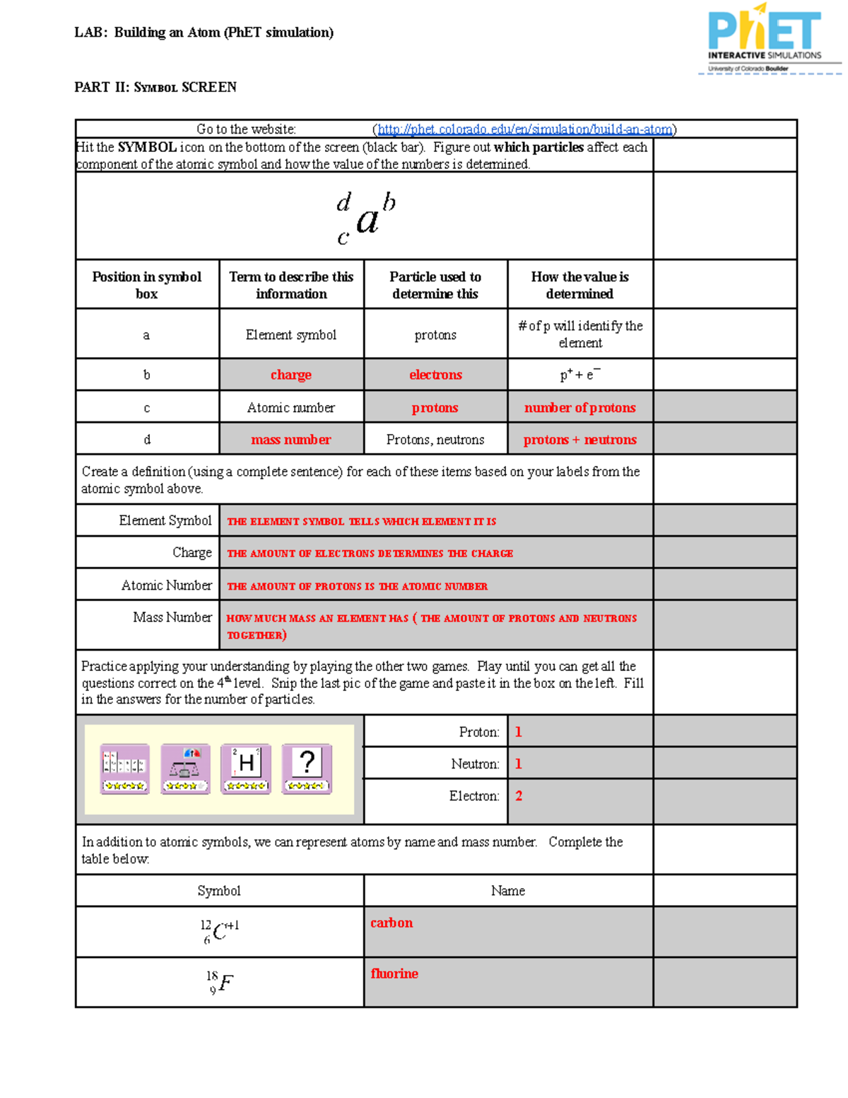 LAB Build An Atom PHET Simulation Walkthrough Parts 2 4 Studocu PhET Simulation Online Lab Build An Atom Teaching Resources