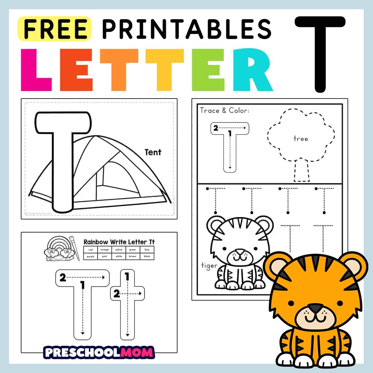Trace Letter T Uppercase And Lowercase Alphabet Tracing Practice Preschool Worksheet For Kids Learning English With Cute Cartoon Animal Coloring Book For Pre K Kindergarten Vector Illustration By Melnyk Vectors Illustrations