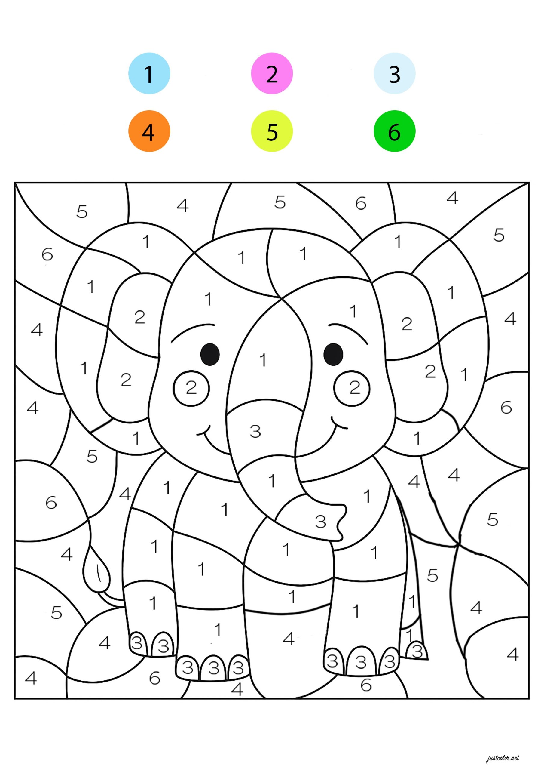 Little Elephant Coloring By Numbers Coloring Pages For Kids Little Elephant Coloring By Numbers Coloring Pages For Kids