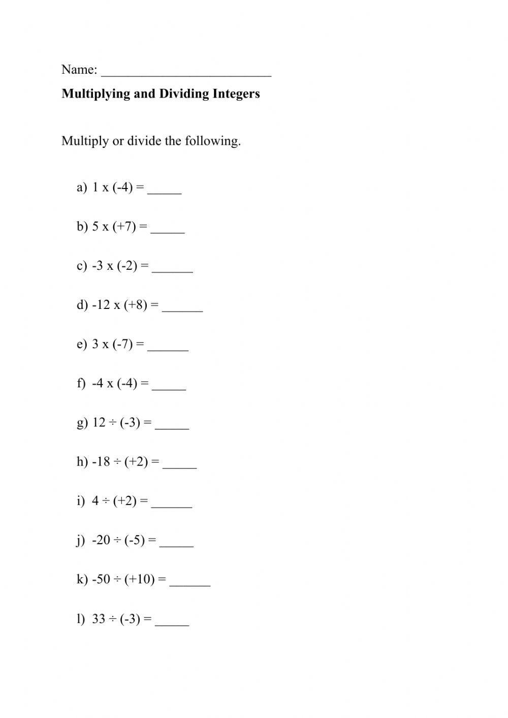 Mastering Integer Operations Multiplying And Dividing Worksheets Mastering Integer Operations Multiplying And Dividing Worksheets