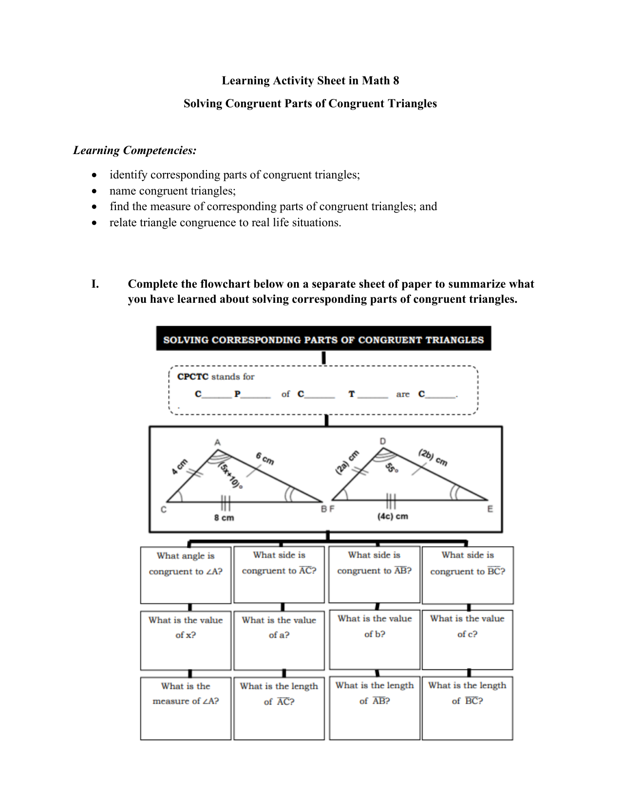 Math 8 Solving Congruent Triangle Parts Math 8 Solving Congruent Triangle Parts