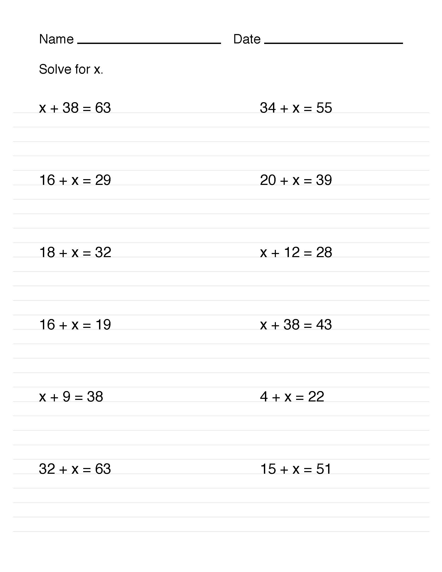 Variable Equations Worksheets