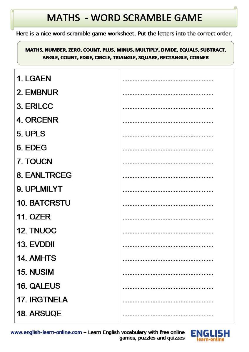 Custom Math Vocabulary Worksheets Free And Printable Worksheets Library