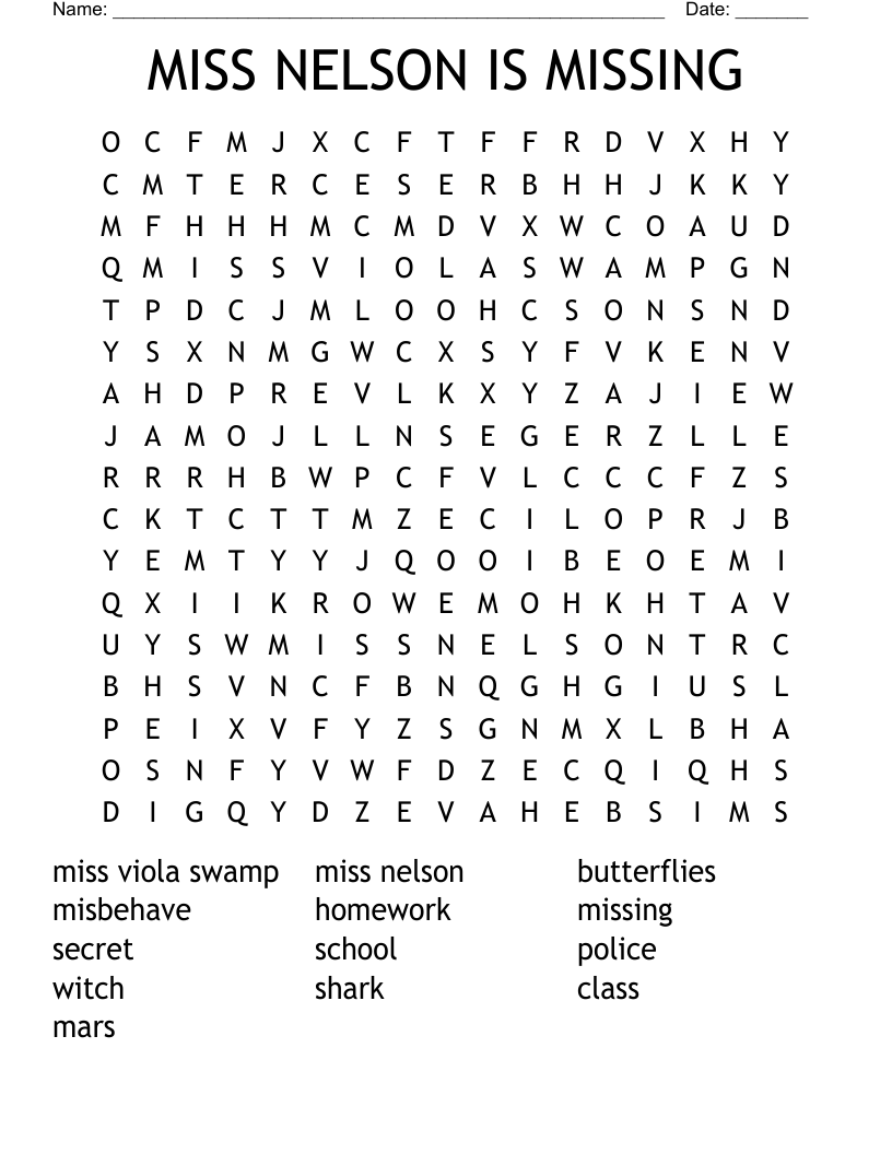 MISS NELSON IS MISSING Word Search WordMint