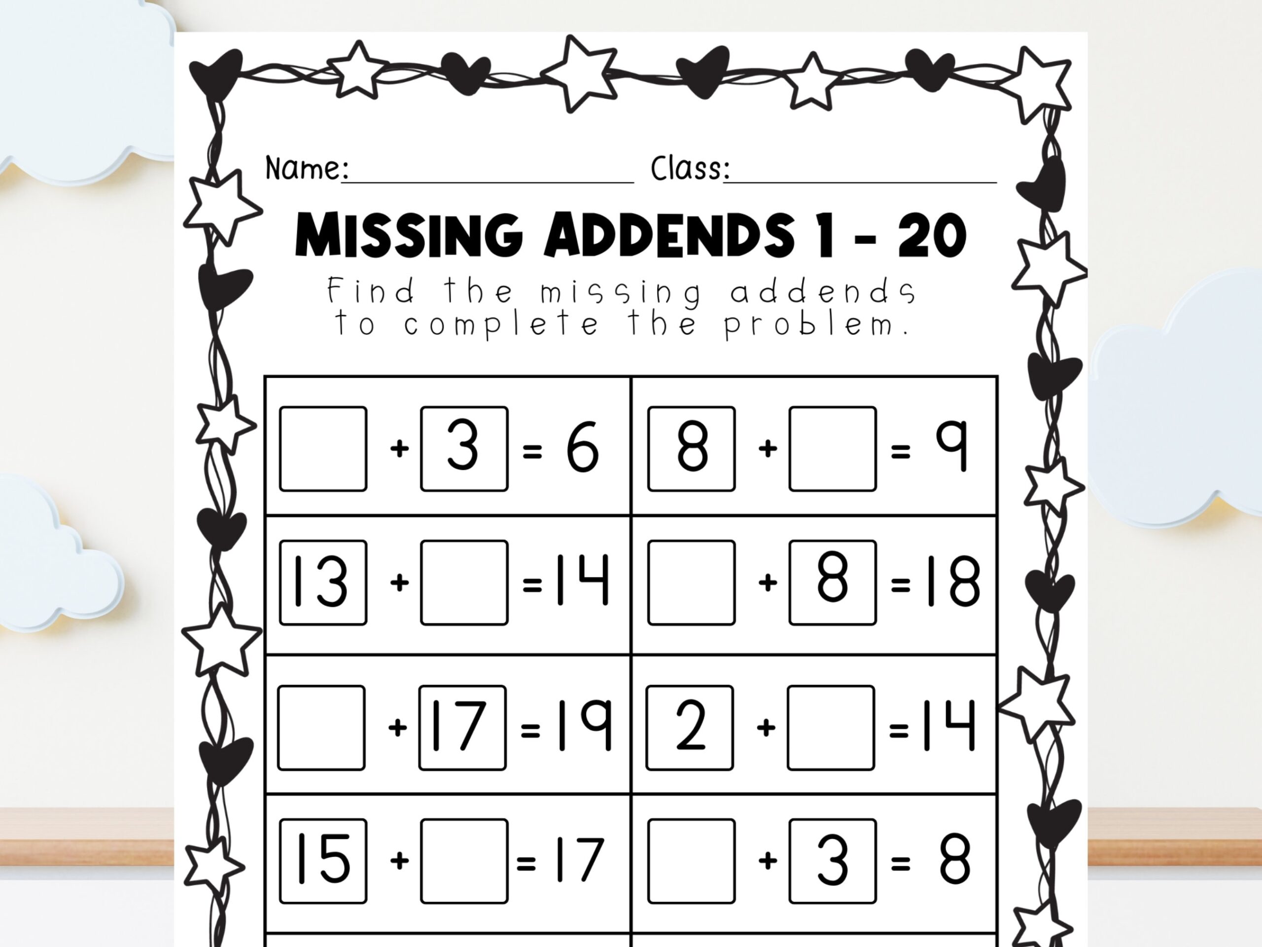 Missing Addends 1 20 Worksheet Math Practice Digital Download Etsy Domino Drop Missing Addend Worksheets Top Teacher