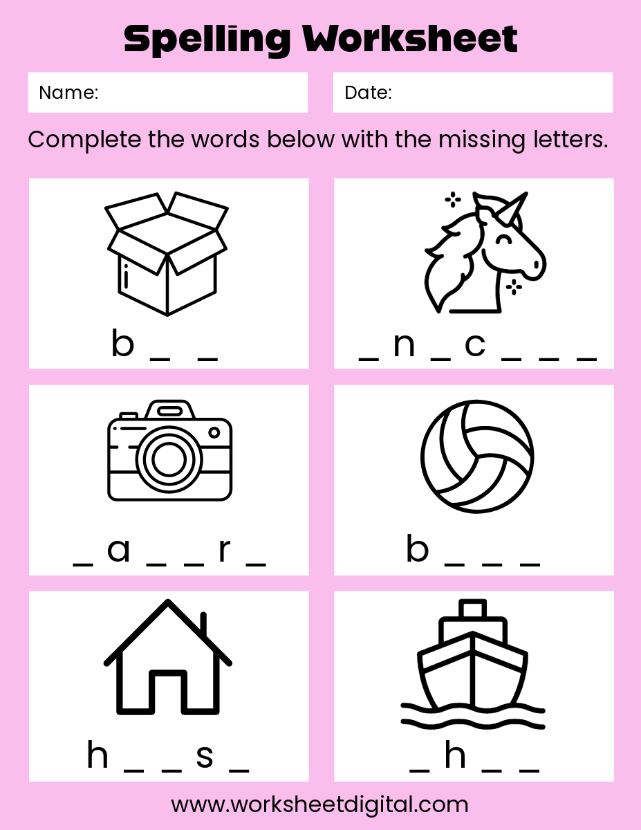 CVC Missing Letter Worksheets For Phonics Practice