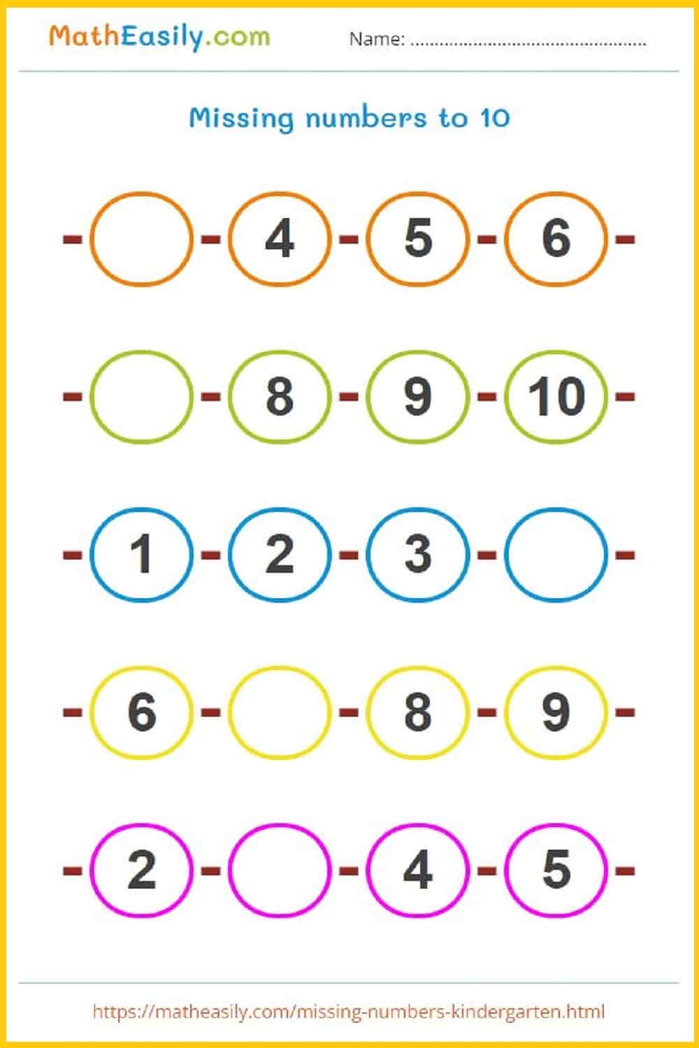 FREE Printable Missing Numbers Activity