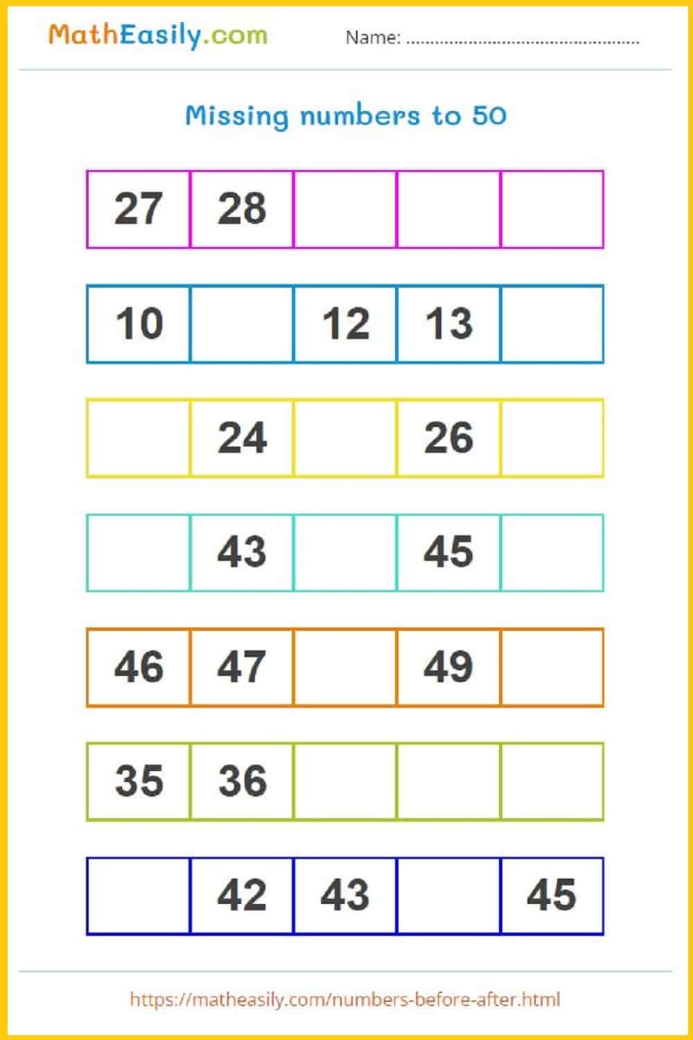 Missing Number Games For Kindergarten Worksheets