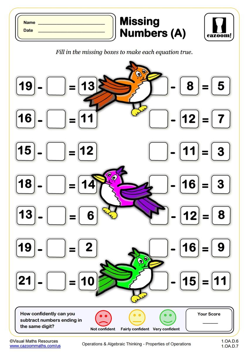 Missing Numbers A 1st Grade PDF Operations And Algebraic Thinking Worksheets Cazoom Math Missing Numbers A 1st Grade PDF Operations And Algebraic Thinking Worksheets Cazoom Math