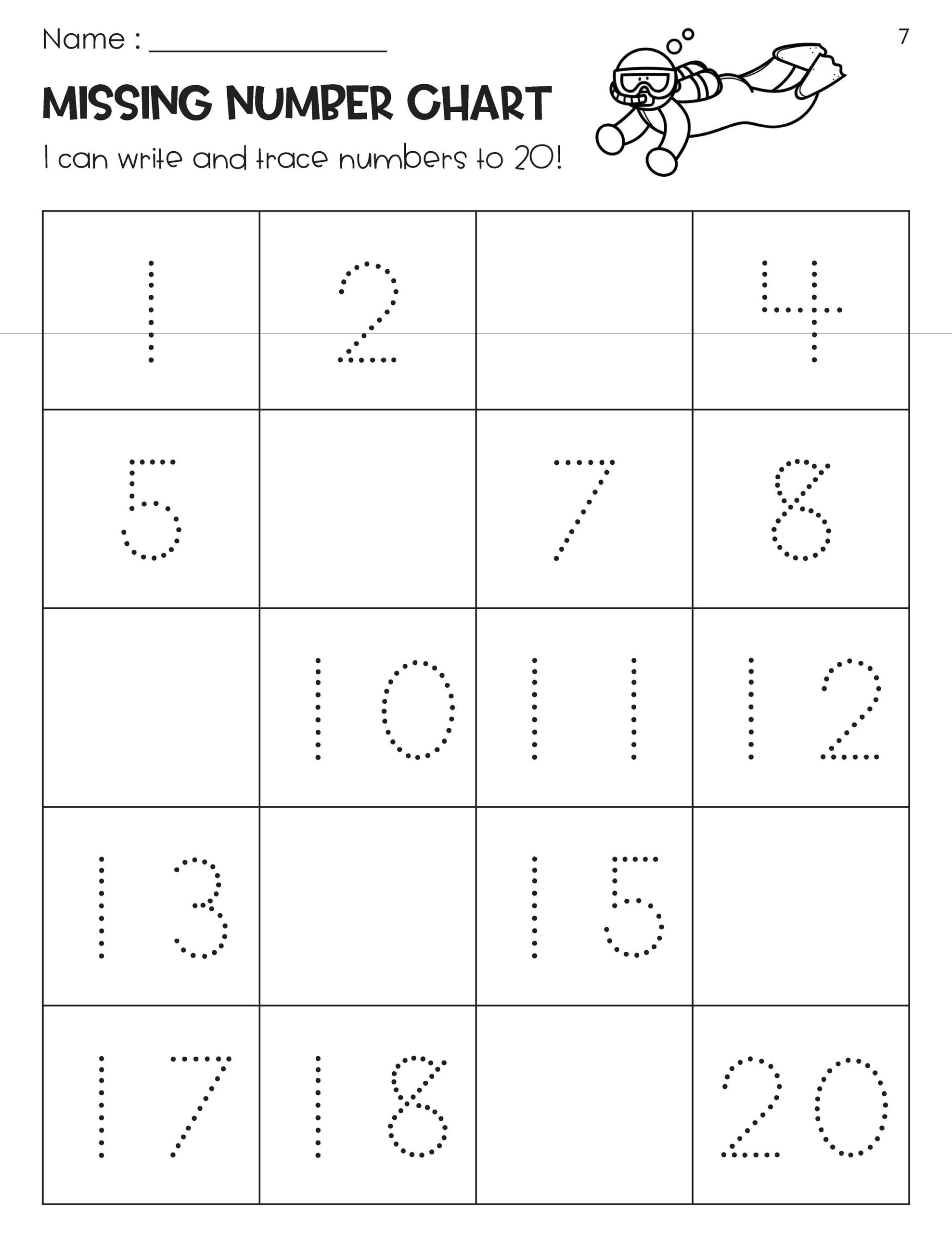 Missing Numbers Chart 1 20 Worksheets Ocean Theme Etsy Printable Missing Number Backward Counting 20 To 1 Worksheet For Kindergarten Made By Teachers