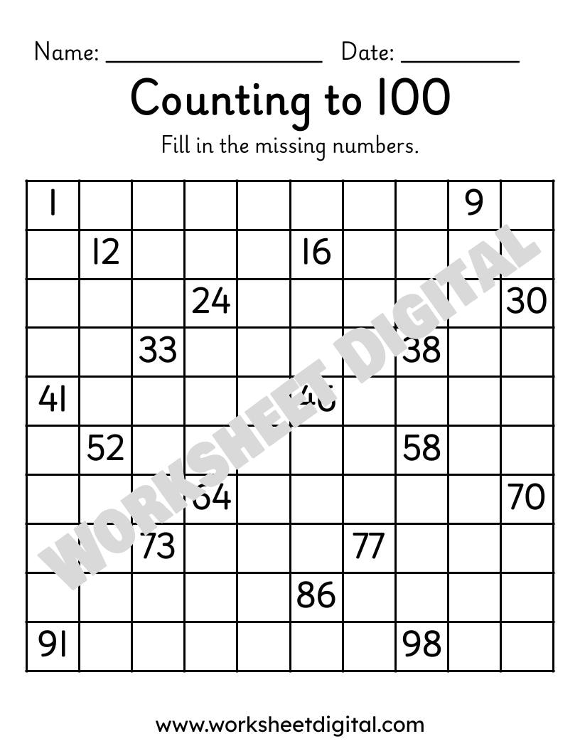 Missing Numbers Worksheets Counting To 100 Grade 1 Math Practice PDF Etsy