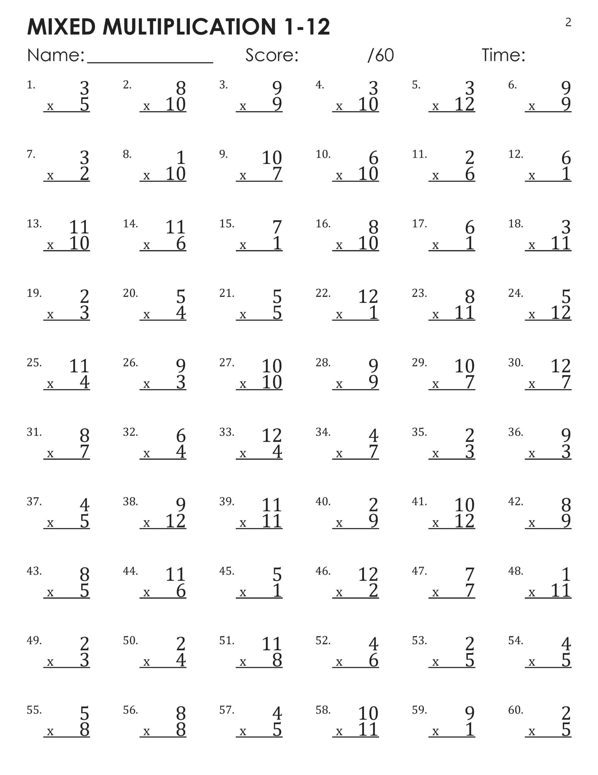 Mixed Multiplication Facts 1 12 Timed Tests Worksheets Etsy Free Multiplication Worksheets 1 12 Paper Trail Design