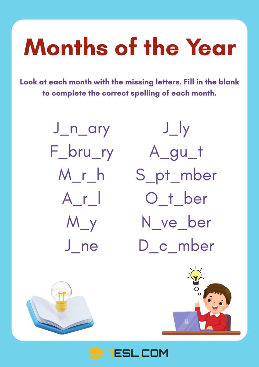 Months Of The Year Worksheets In English For Kids 7ESL Months Of The Year Worksheets In English For Kids 7ESL