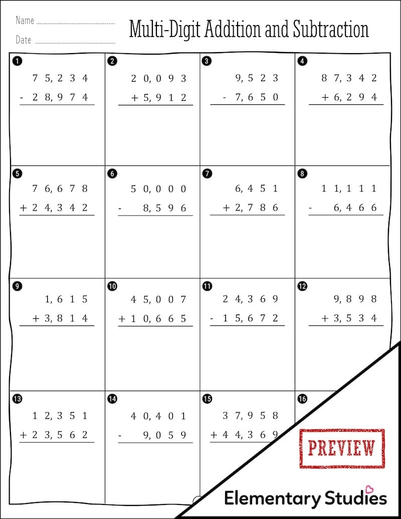 Multi Digit Addition And Subtraction Elementary Studies Multi Digit Addition And Subtraction Elementary Studies