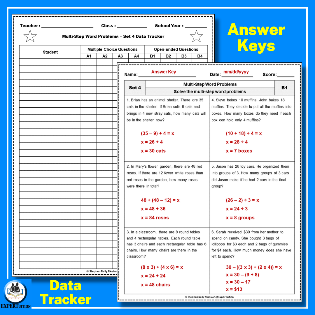 4 OA 3 Multi Step Addition And Subtraction Word Problems By TeacherTRADEteacher