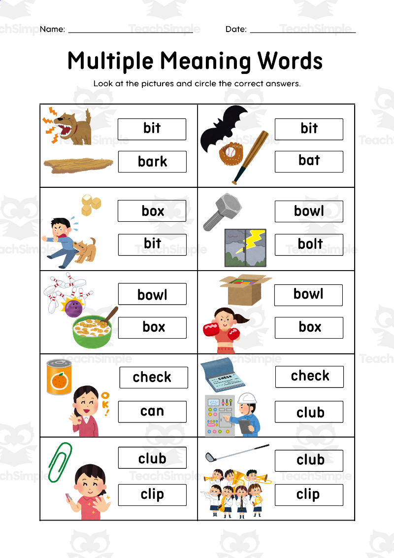 Multiple Meaning Words Worksheets Grades K 2 By Teach Simple Multiple Meaning Words Worksheets Grades K 2 By Teach Simple