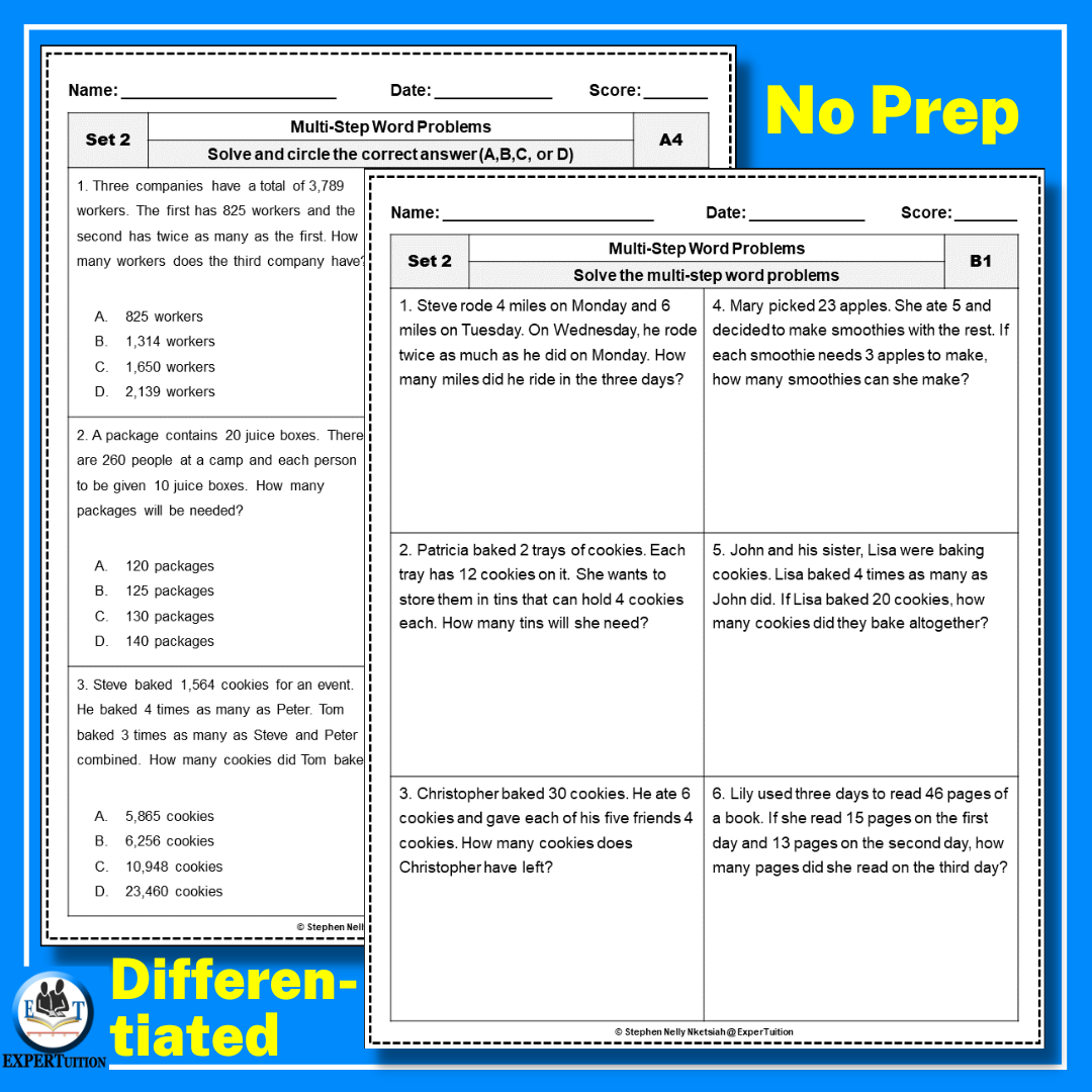 Multiple Step Word Problems Worksheets Addition Subtraction Multiplication And Division Set 2 Made By Teachers Multiple Step Word Problems Worksheets Addition Subtraction Multiplication And Division Set 2 Made By Teachers