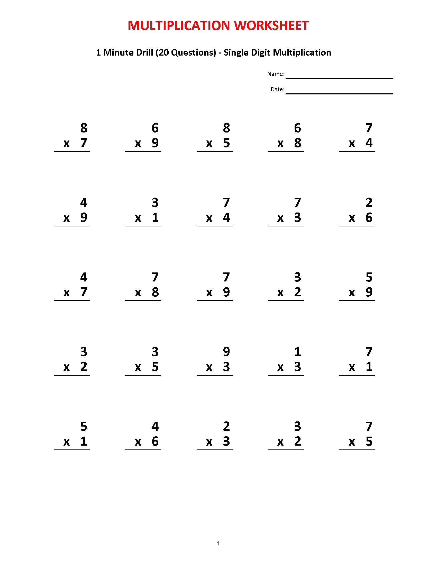 Multiplication 1 Minute Drill 10 Math Worksheets With Answers PDF Etsy Multiplication 1 Minute Drill 10 Math Worksheets With Answers PDF Etsy
