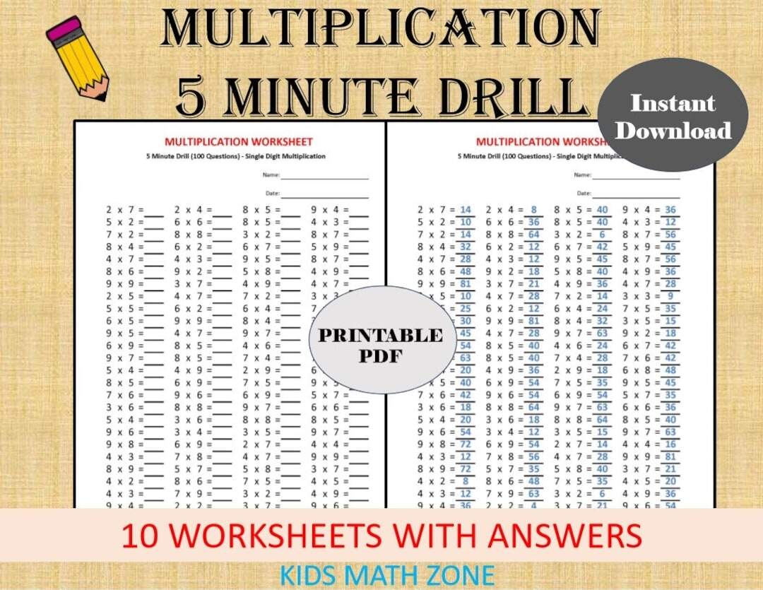 Multiplication 5 Minute Drill Worksheets Grade 2 4 PDF Download Etsy Multiplication 5 Minute Drill Worksheets Grade 2 4 PDF Download Etsy