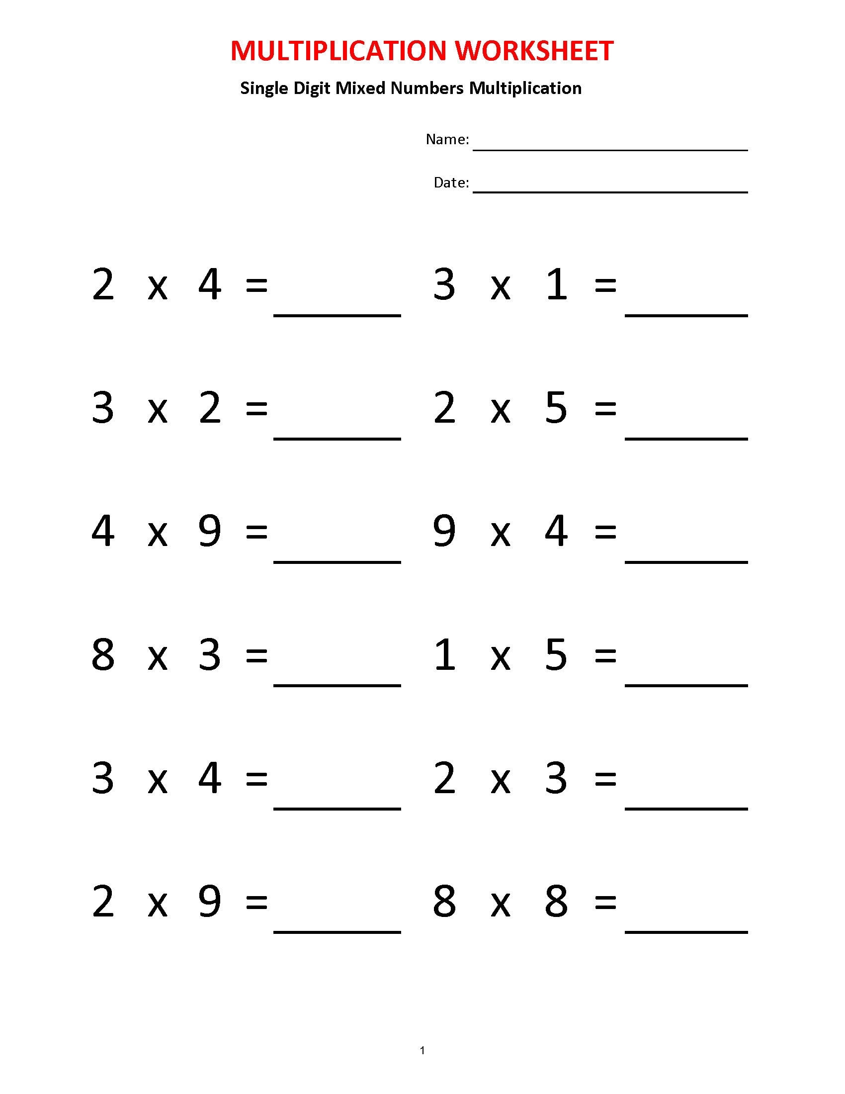 Multiplication Practice Sheets Single Digit Workbook PDF Download Etsy