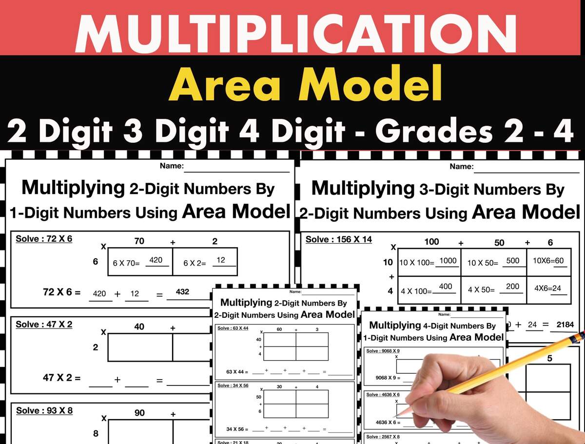 Multiplication Practice Worksheets Area Model Box Method 2nd 3rd 4th Grade Math Multiplying 2 Digit 3 Digit 4 Digit Numbers By 1 2 Digits Etsy