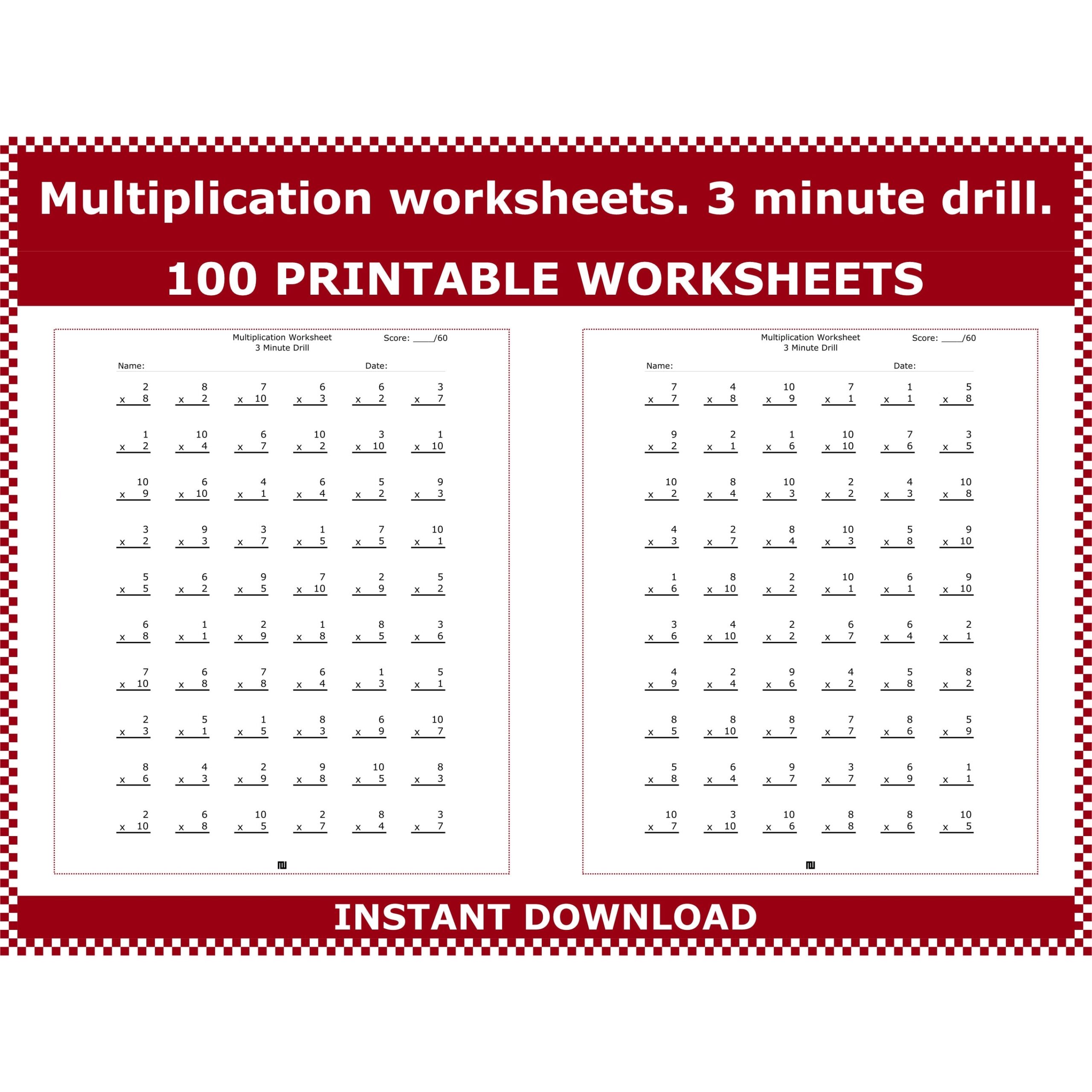 Multiplication Worksheets 3rd 4th Grade Math Drills PDF Etsy Multiplication Worksheets 3rd 4th Grade Math Drills PDF Etsy