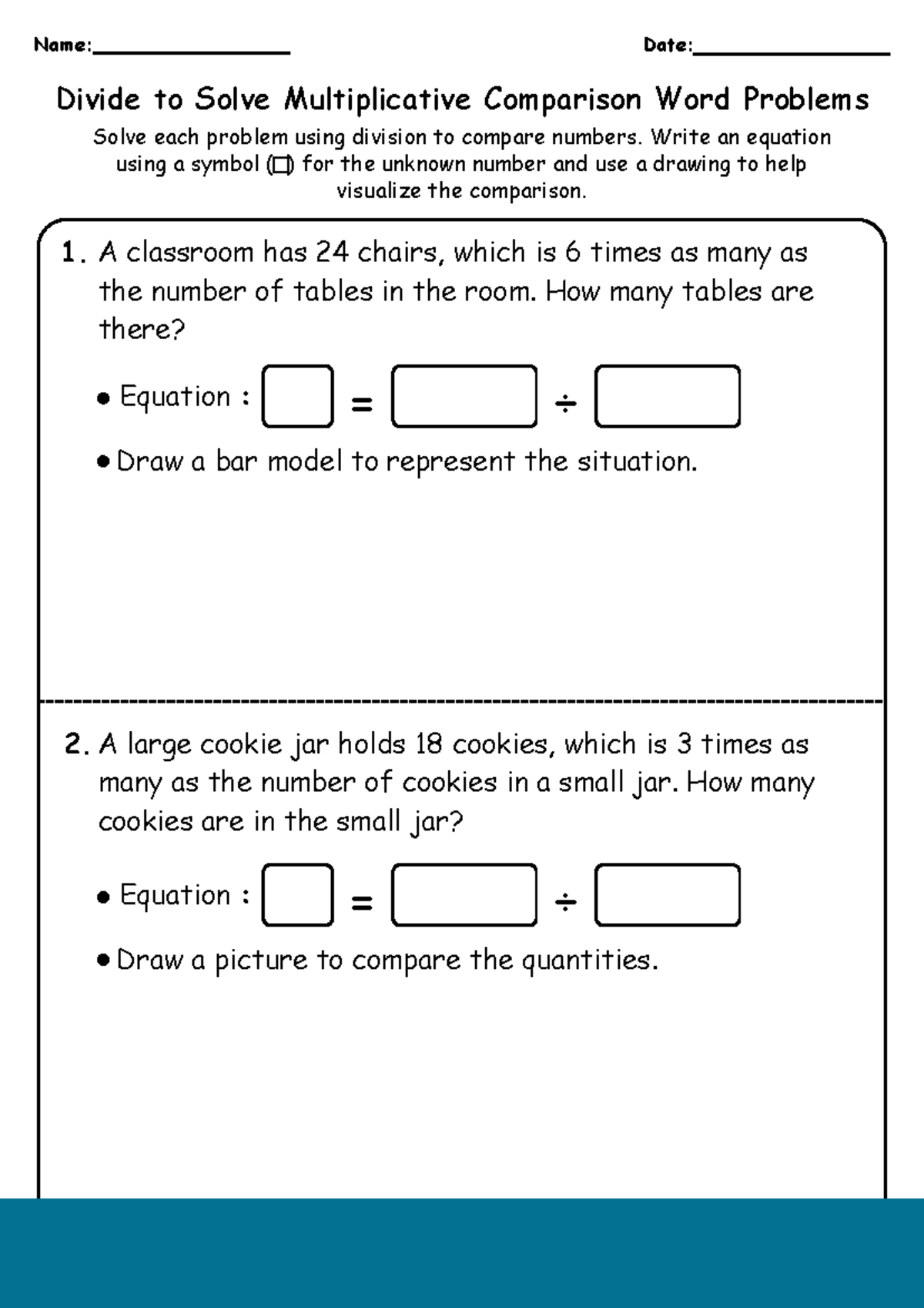 Multiplicative Comparison Word Problems 4th Grade Worksheet Studocu