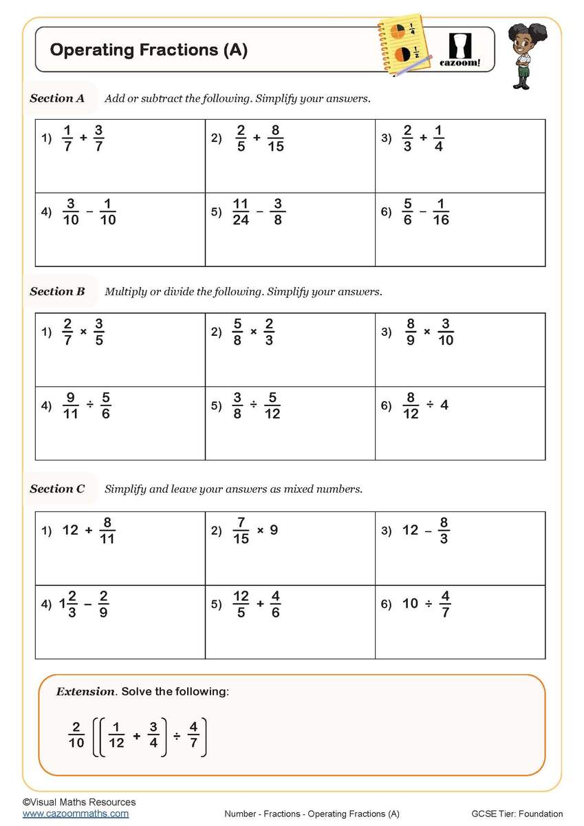 Mixed Operations With Fractions Worksheet Fun And Engaging 6th Grade PDF Worksheets Cazoom Math