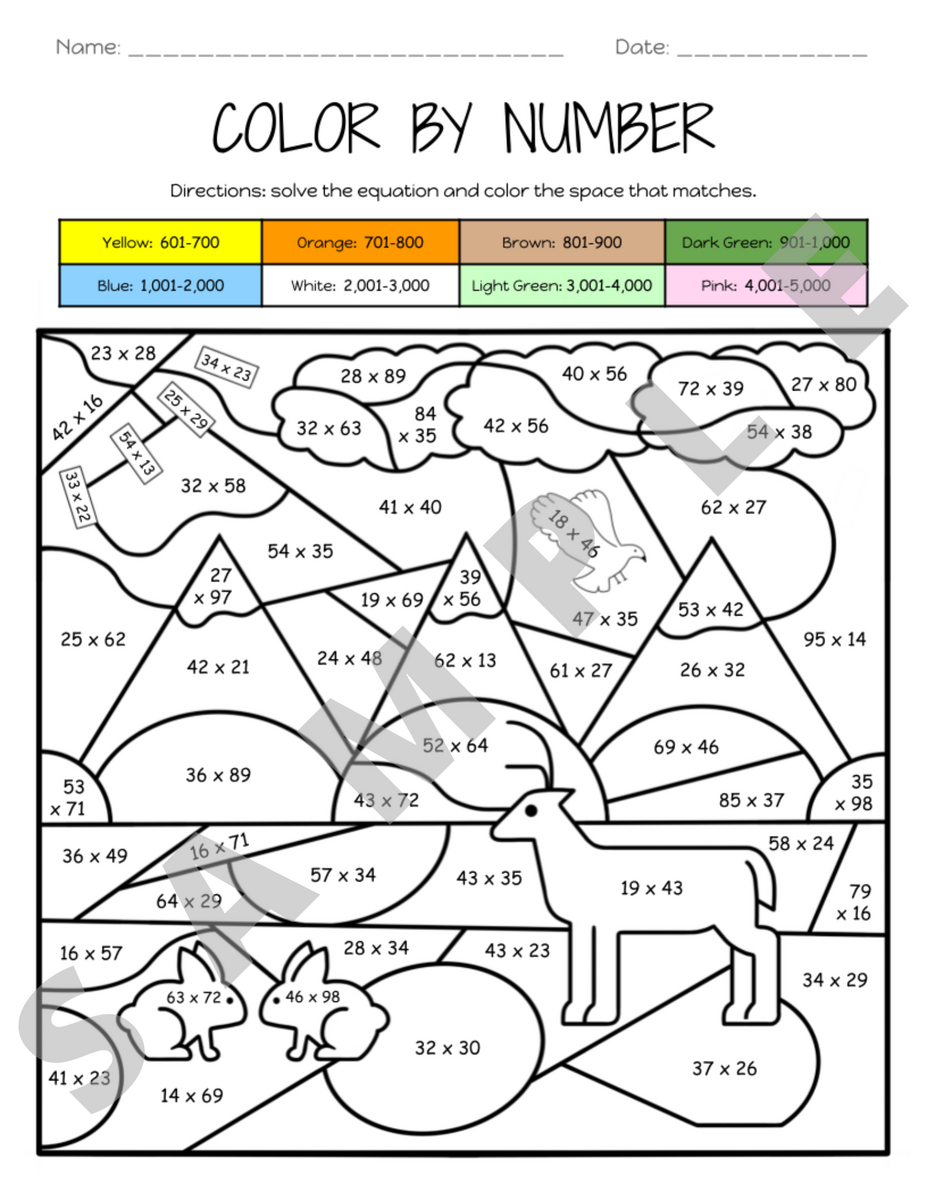 Multiplying Two Digit Numbers Color By Number Activity Worksheet For K 5 Teachers And Students In The Math Classroom Classful