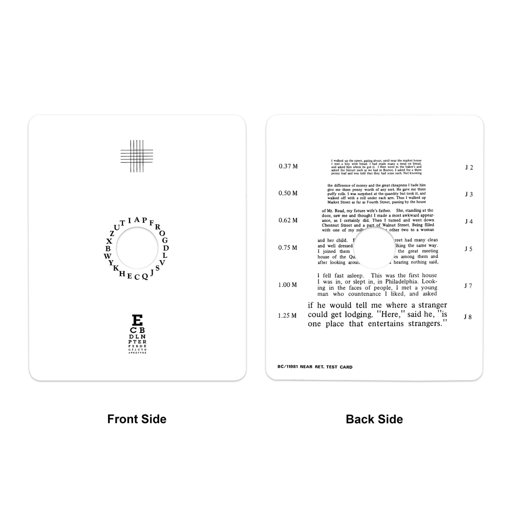Near Vision Acuity Card For Optometrists Durable Washable Testing Tool