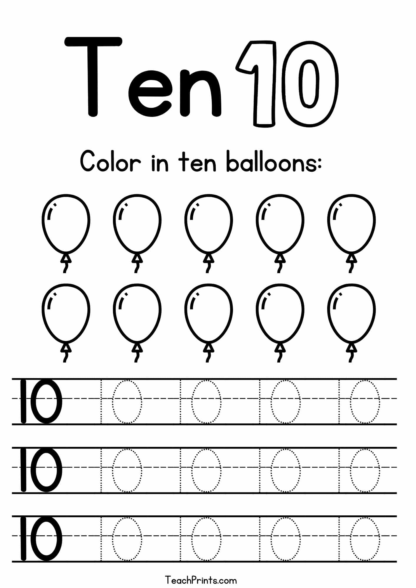 Tracing Number 10 Worksheet For Kindergarten Preschool And Montessori Kids For Handwriting Practice Activities In A Printable Page Stock Photo Alamy