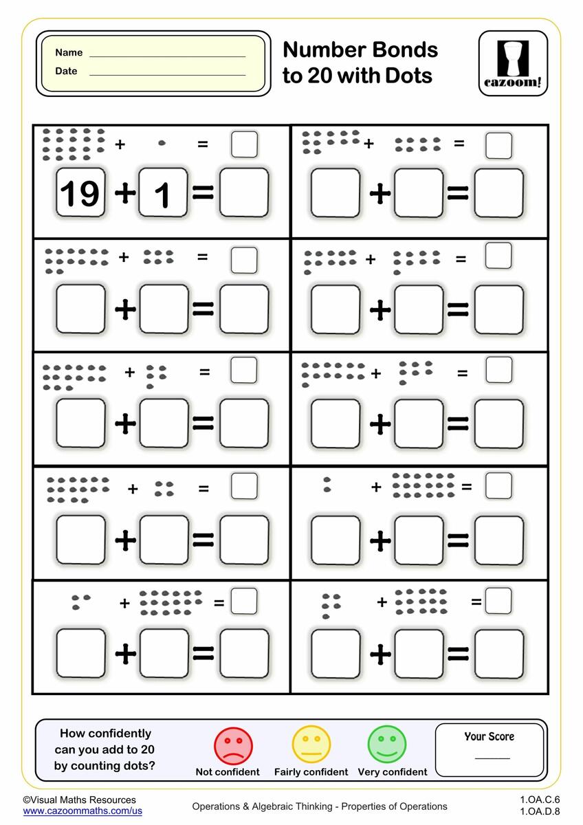 Number Bonds To 20 With Dots Fun And Engaging 1st Grade PDF Worksheets Cazoom Math