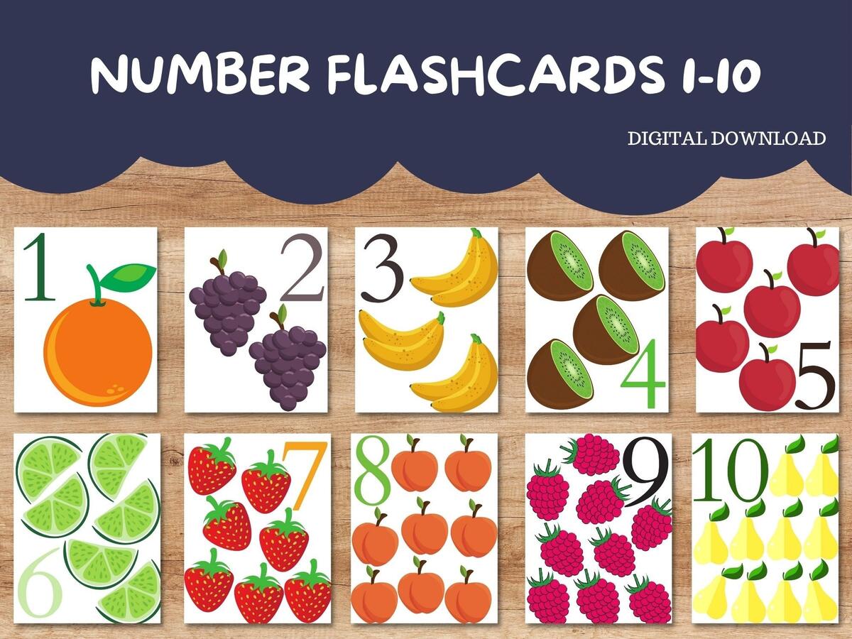 Number Flash Cards Number Flash Cards 1 10 Printable Flash Cards Flash Cards 1 10 Learning Flash Cards Fruit Flash Cards Etsy