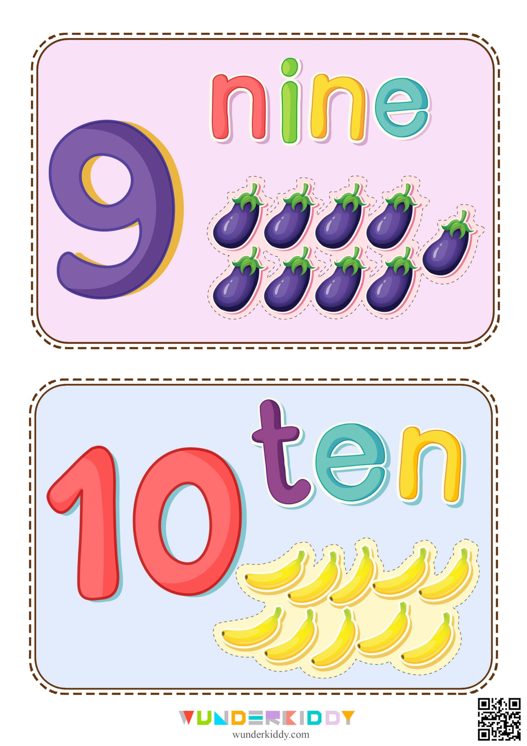 Number Flashcards With Fruits And Vegetables Illustrations