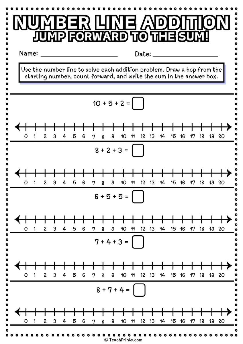 Number Line Addition Worksheets Free Teach Prints
