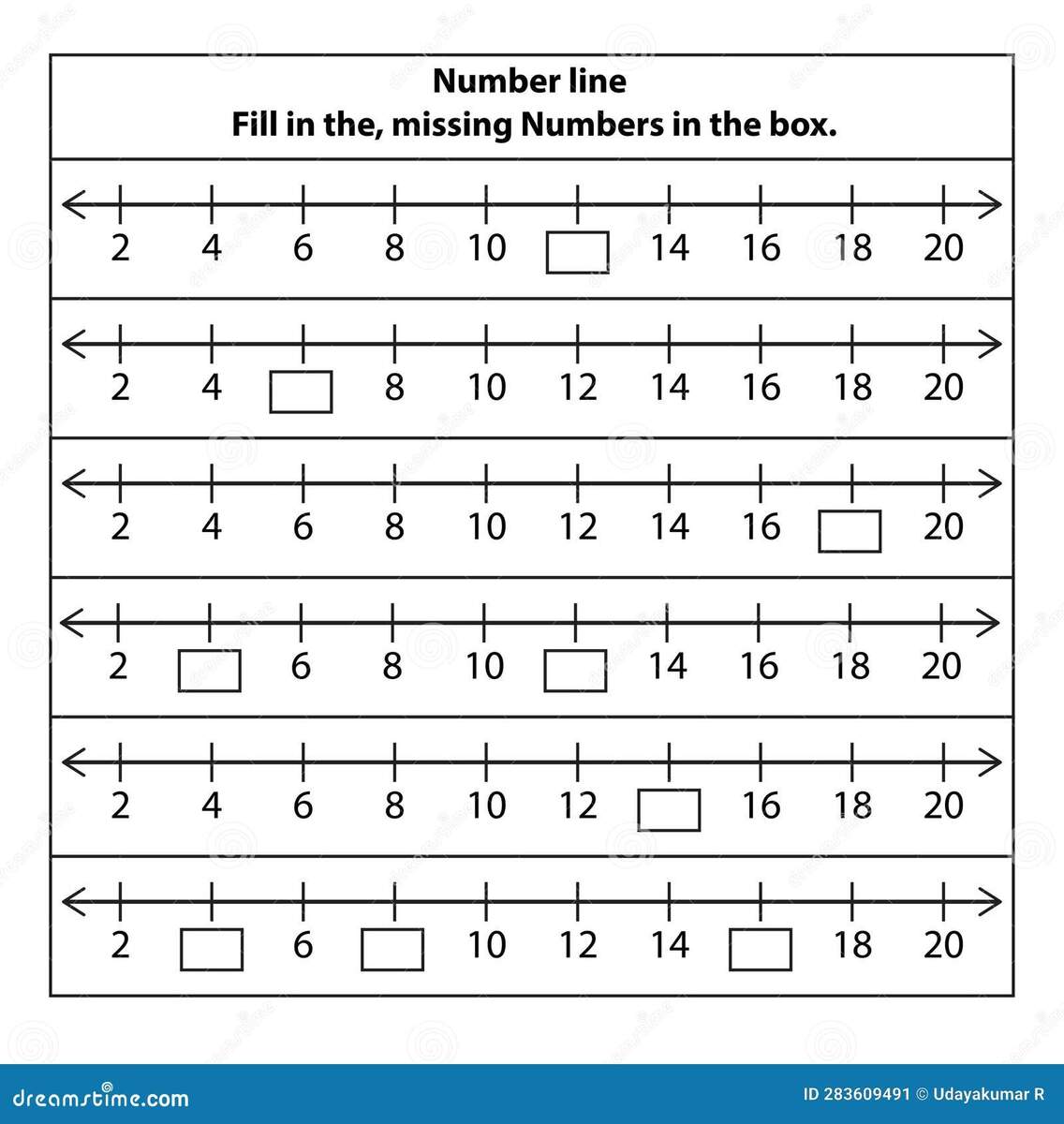 Number Lines 2 To 20 Fill Missing Numbers Activity Math Chart For Operations In School Education Stock Vector Illustration Of Grid Worksheet 283609491