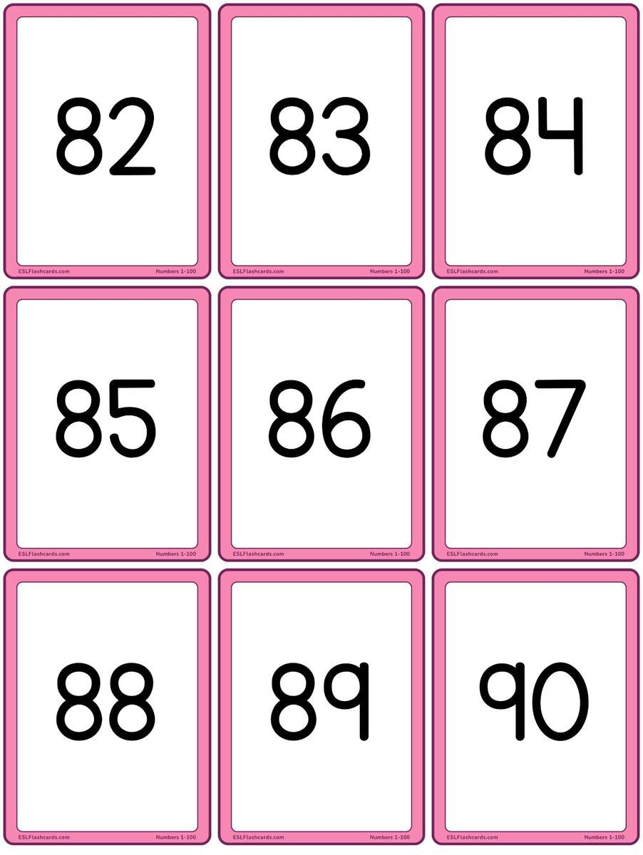 Numbers 1 To 100 ESL Flashcards Numbers 1 To 100 ESL Flashcards