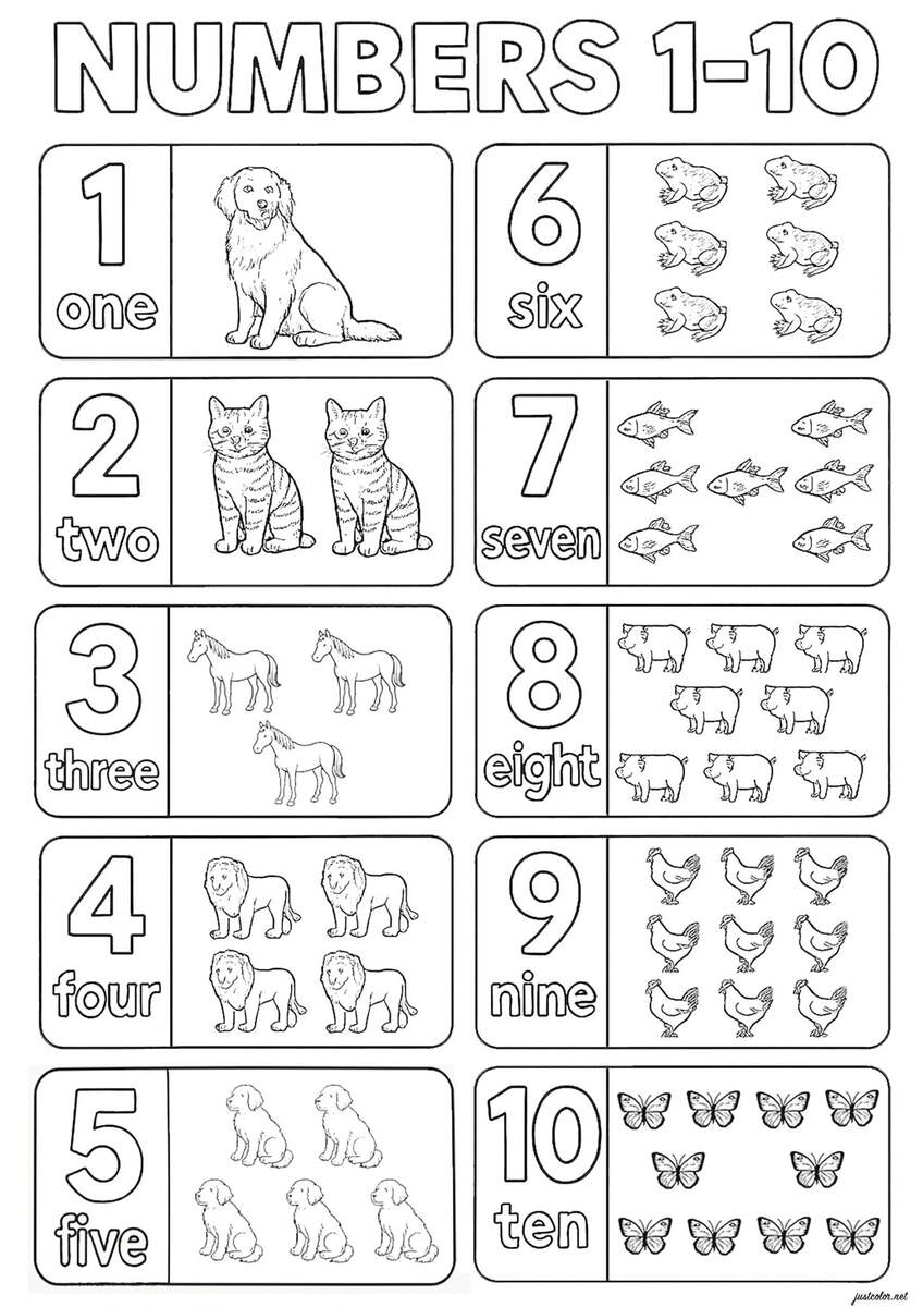 Numbers From 1 To 10 With Animals Number Coloring Pages