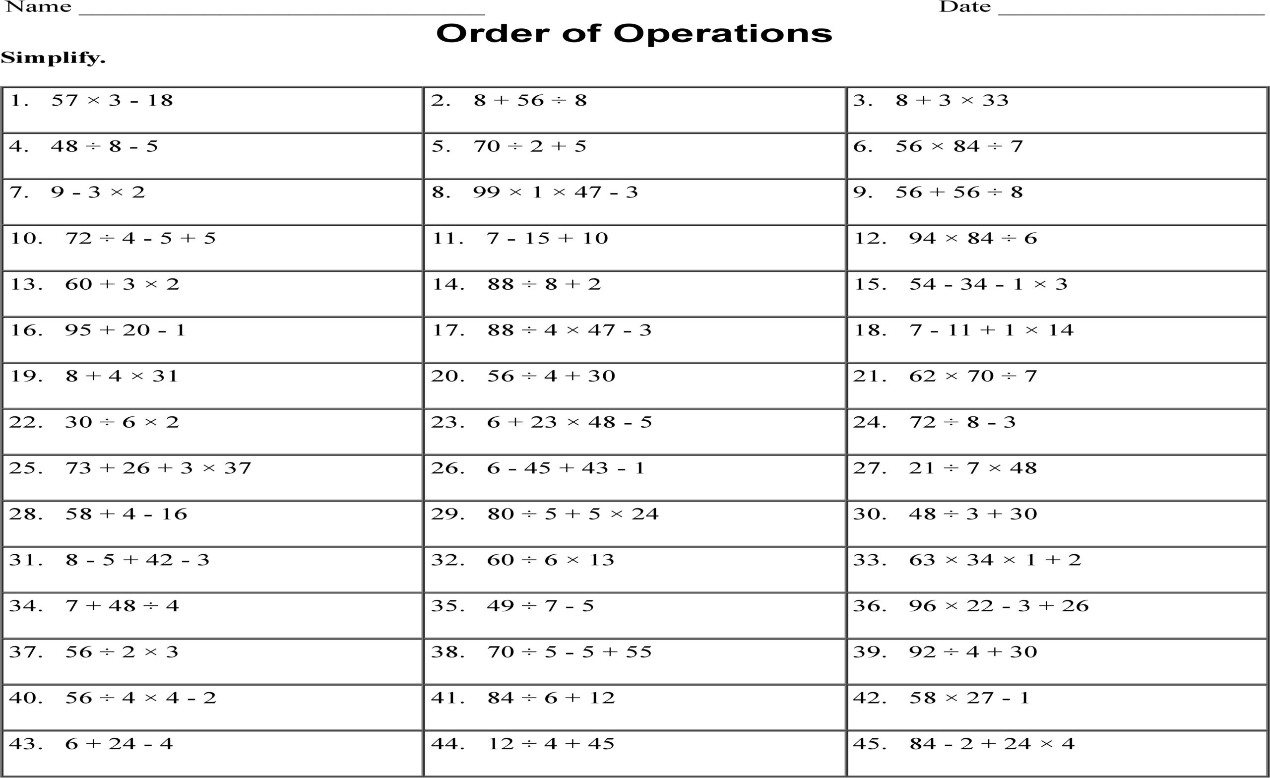 Order Of Operations Resources On EdHelper