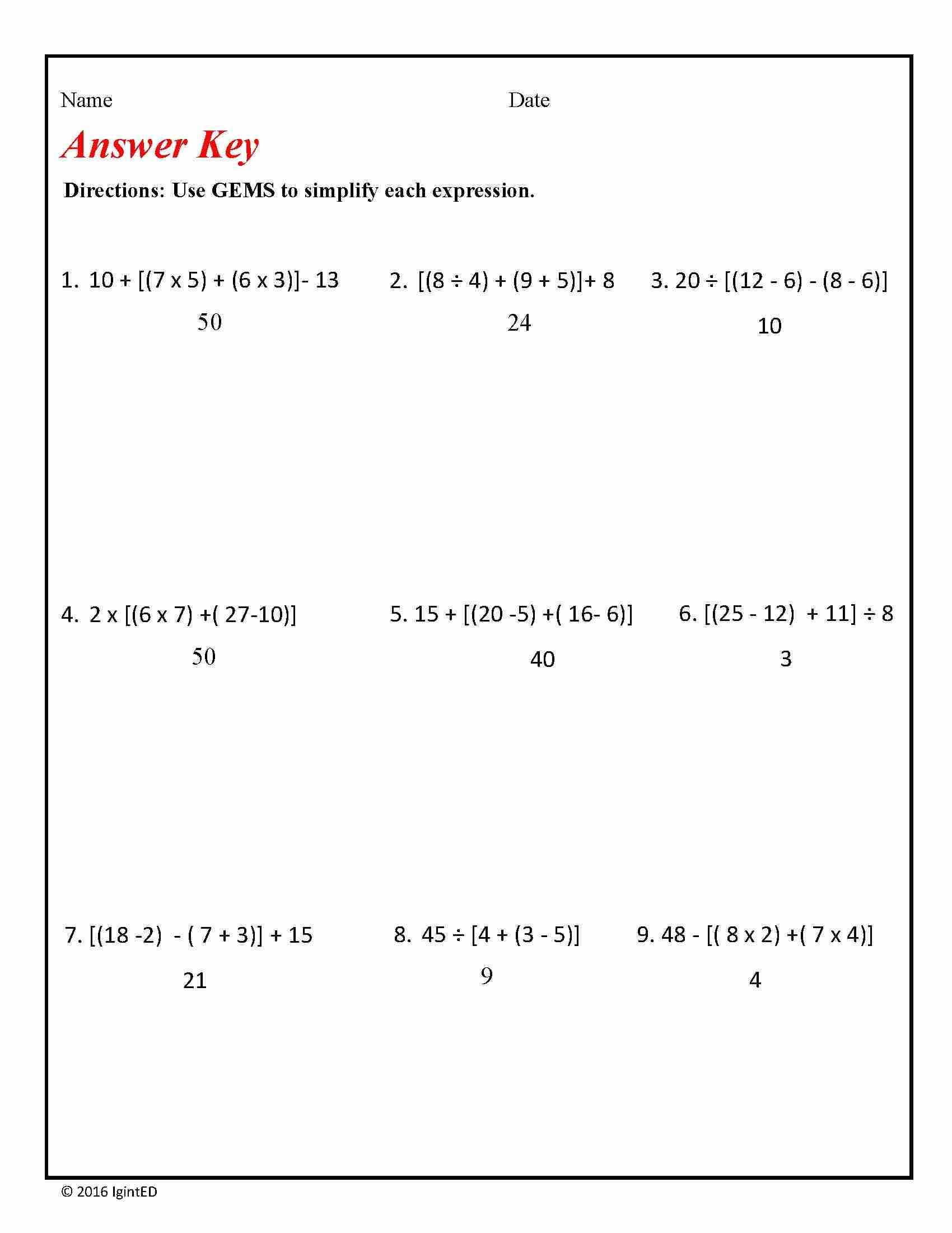 Order Of Operations Simplifying Expressions IgnitED