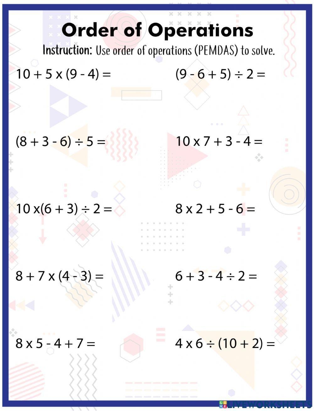 Order Of Operations Worksheets Free Printable Math PDFs Worksheets Library Order Of Operations Worksheets Free Printable Math PDFs Worksheets Library