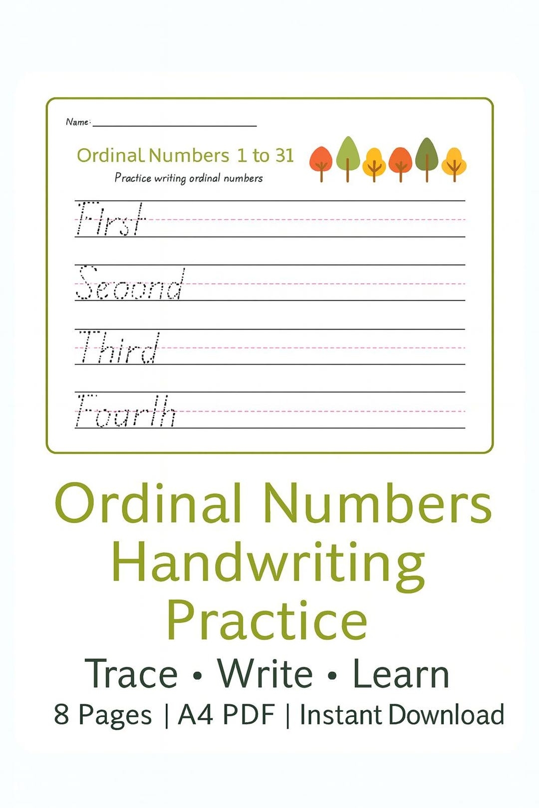 Ordinal Numbers 1 31 Worksheet ESL Math Writing PDF Etsy Israel