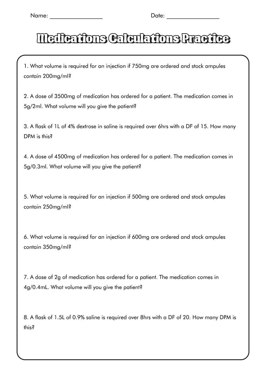 Paramedic Medication Math Worksheet Practice Problems Solutions Paramedic Medication Math Worksheet Practice Problems Solutions